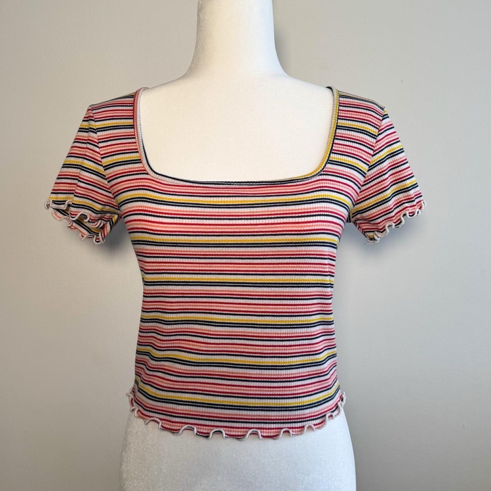 Multicolour Striped Baby Tee with Lettuce Hem